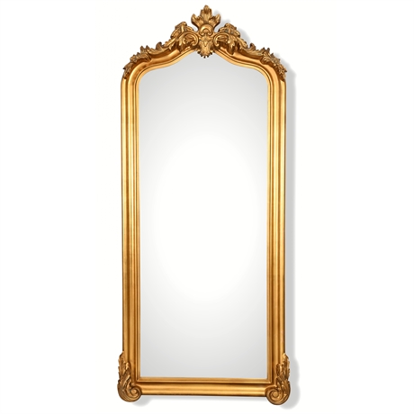 Ornate Rococo Revival Leaner Mirror — 85" Antique Gold Wall Mountable