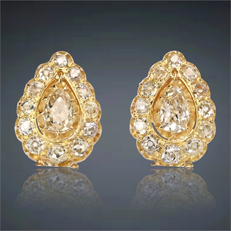14K Gold Teardrop Earrings with Graduated Mine-Cut Diamonds