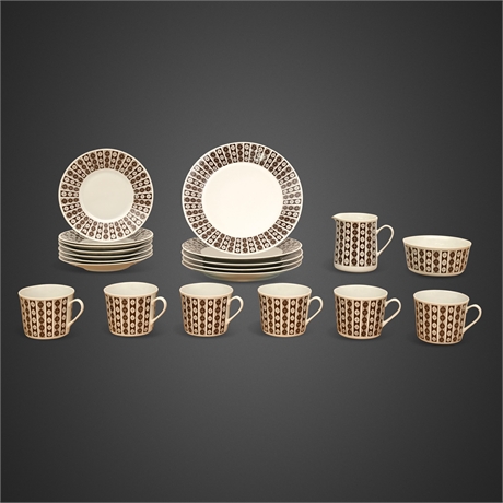 Porsgrund Norway Mid-Century Modern Geometric Brown Tea Service, 20 Pieces