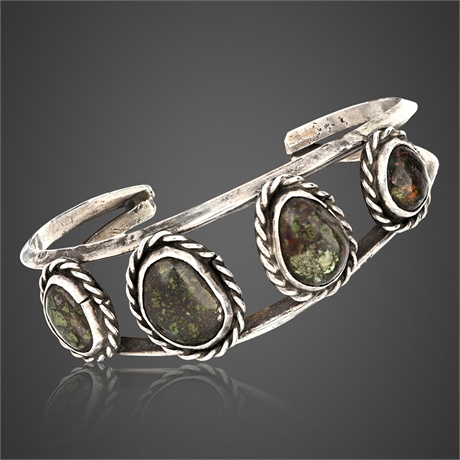 Vintage Navajo Sterling Silver Dragon Blood Jasper Cuff