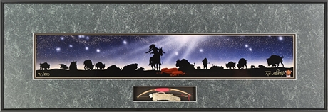 Ron Mitchell, Cherokee, "Hunters Dream" — Signed with Bow & Quiver Display