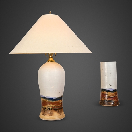 Desert Landscape Lamp & Vase Set, Hand-Thrown Stoneware