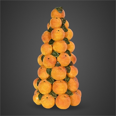 Spanish Majolica Orange & Leaf Pyramid Topiary Centerpiece, Hand-Sculpted