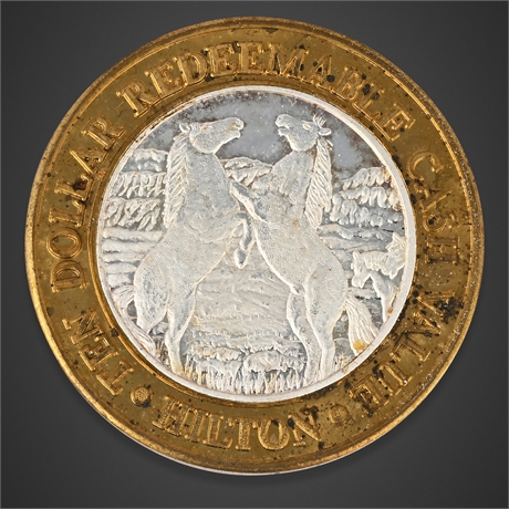 1994 Hilton Reno $10 Gaming Token – Horses – .999 Silver, Encapsulated