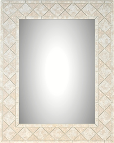 Elegant Wall Mirror with Faux Tile Frame – Neutral Diamond Design