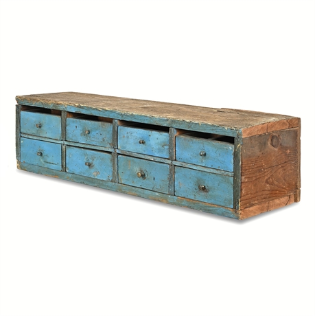 Primitive Blue-Painted Pine Eight-Drawer Bank — Procter & Gamble Crate Wood