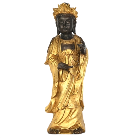 20th Century Gilded Bronze Guanyin Bodhisattva Statue - 23” Tall