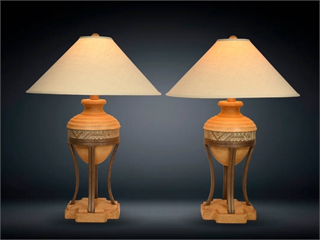 Pair Pueblo Style Ceramic Lamps