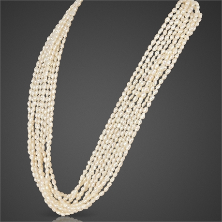 9-Strand Freshwater Pearl Necklace, 14K Gold Clasp, 22"