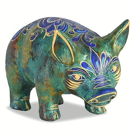 14lb Large Handpainted Tonalá Pig Alcancia Bird Motif Bank