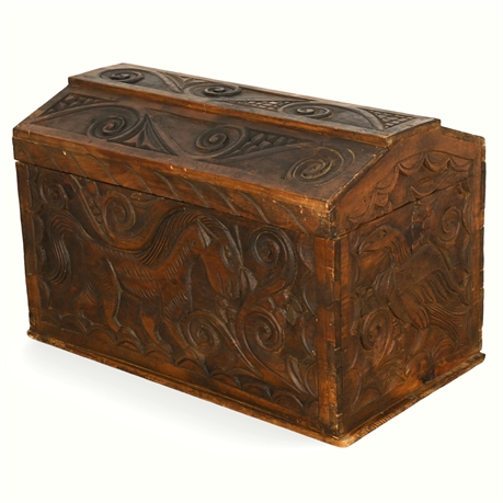 Hand-Carved Solid Wood Storage Treasure Chest