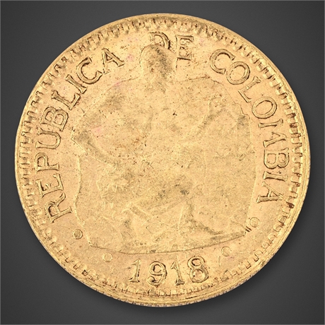 1918 Republic of Colombia Five Pesos – Gold