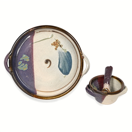 Jeff Kuhns Studio Pottery Chip & Dip Set – Hand-Painted, 3 Pieces