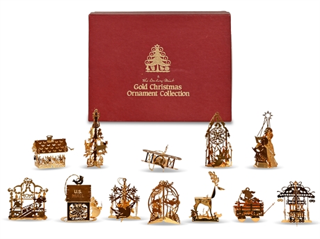 The Danbury Mint Gold Tone Christmas Ornament Collection