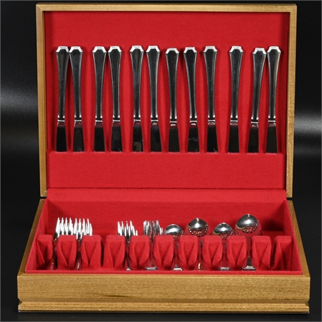 Rogers Flatware Service for 12 with Wood Box