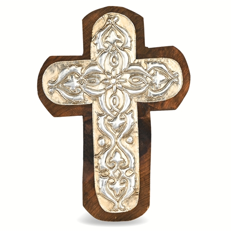 Handmade Mexican Tin & Wood Cross — Boozell Collection Folk Art