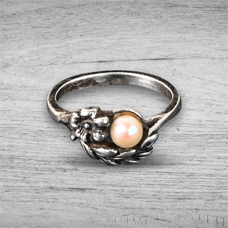 Vintage Sterling & Pearl Ring, Size 7