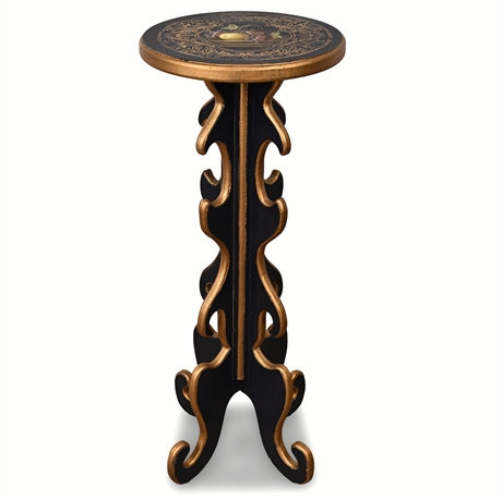 Florentine-Style Black & Gilt Hand-Painted Fruit Pedestal Stand