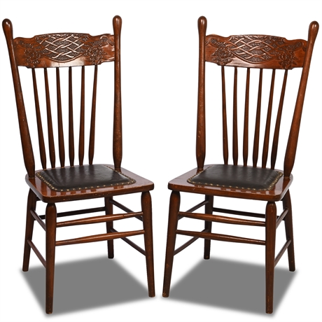 Pair Antique Pressed Back Chairs by Global Furniture