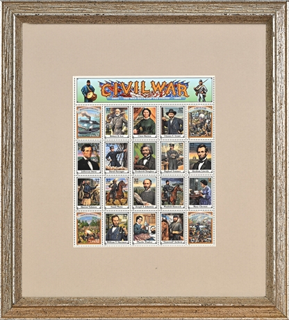 1995 USPS Civil War Commemorative Stamp Sheet, Framed — Full Pane of 20