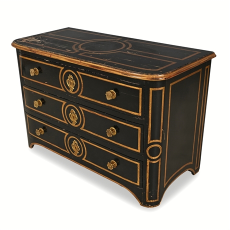 Baroque-Revival Black & Gilt Serpentine Three-Drawer Commode, c. 1880–1920