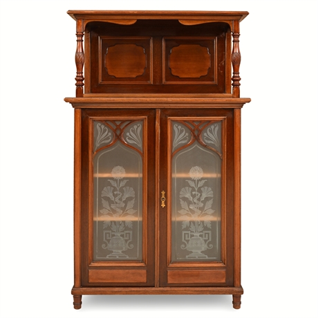 French Walnut Cave à Liqueur — Etched Glass Doors, Barley Twist, Cremone Bolt