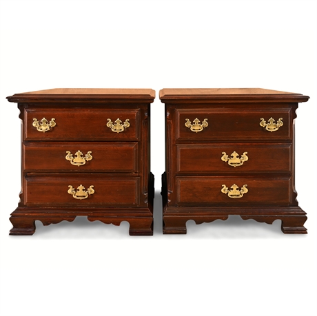 Pair of Sumter Cabinet Co. Solid Cherry Nightstands – 3 Dovetail Drawers Each