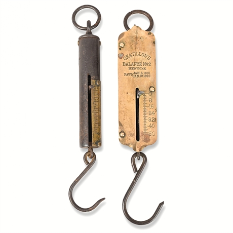 Chatillon No. 2 50-lb & Unmarked 25-lb Hanging Spring Scales