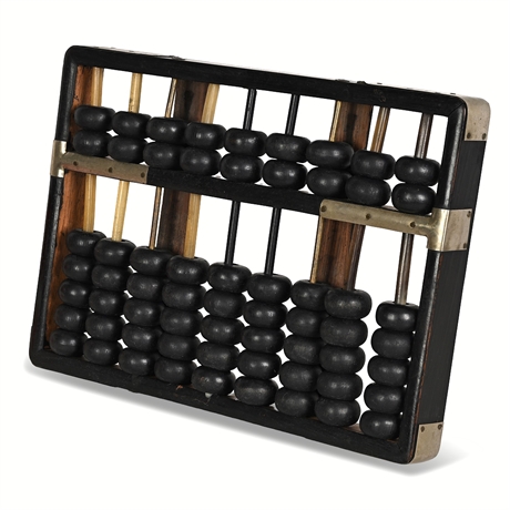 Antique Chinese Suanpan 2/5 Bead Abacus with Nickel Hardware