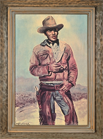 A.H. Richards Signed Cowboy Portrait Print on Canvas, 1968