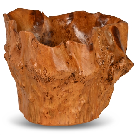 13" Walnut Burl Carved Bowl