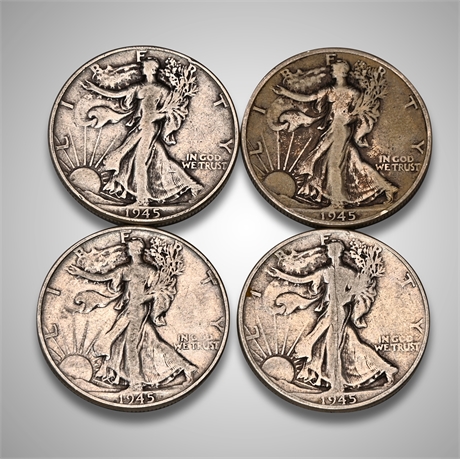 1945 (4) Walking Liberty Silver Half Dollars