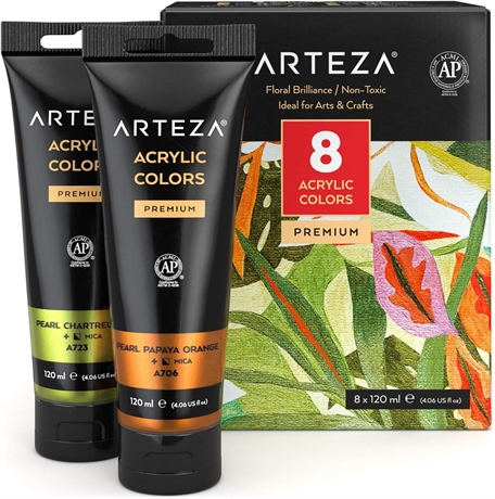 Arteza Set of 8 Metallic "Floral Brilliance" Acrylic Paint