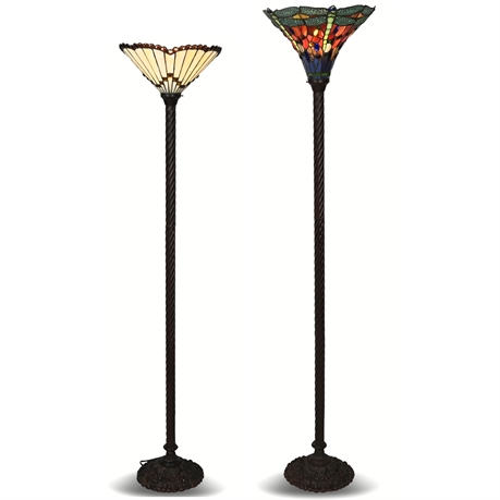 Pair Stained Glass Floor Lamps