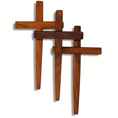 3 Crosses Wood Wall Sculpture