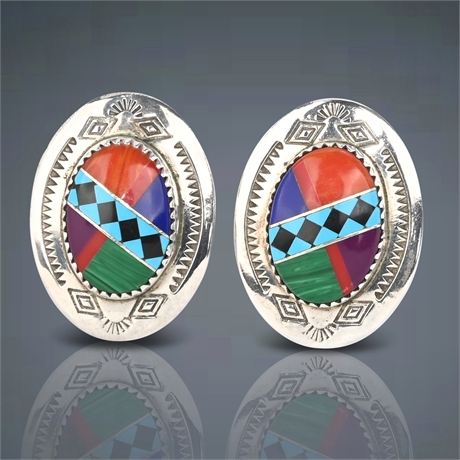 Clarence Chama Kewa Sterling Silver Inlay Earrings