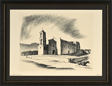 Tom Lea “And Rode to Paso del Norte” 1968 Lithograph – El Paso Mission Scene