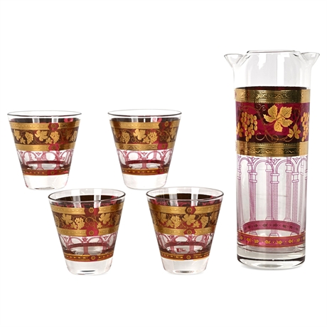 Cera ‘Golden Grapes’ Cocktail Mixer & 4 Cups — 5 Pc, 22k Gold