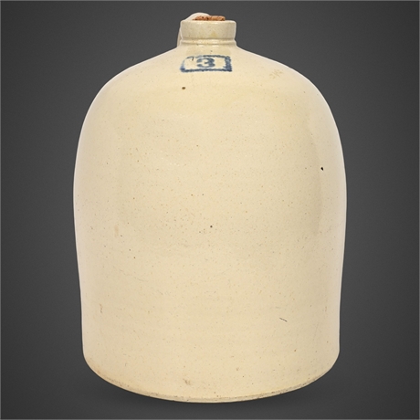 c.1870–1890 3-Gallon Stoneware Jug w/ Cobalt “3” Stamp