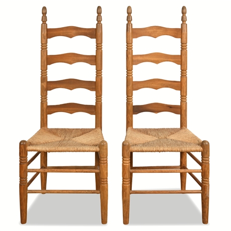 Vintage Ladder-Back Rush Seat Chairs – Rustic Farmhouse Style