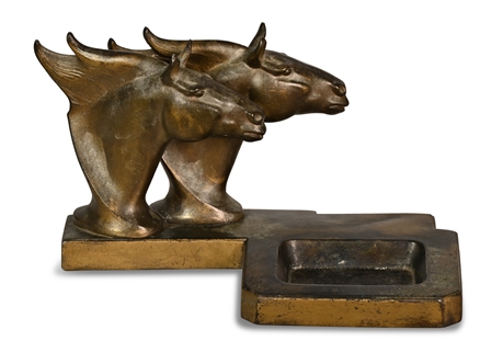 Cast Bronze Double Horse Head Desk Tray