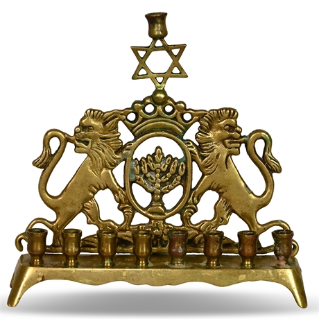 Lions of Judah - Antique Brass Menorah