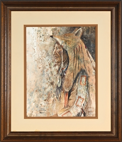 Pat Denton "Chief Proud Fox" Original Watercolor Portrait, Signed & Dated 1980