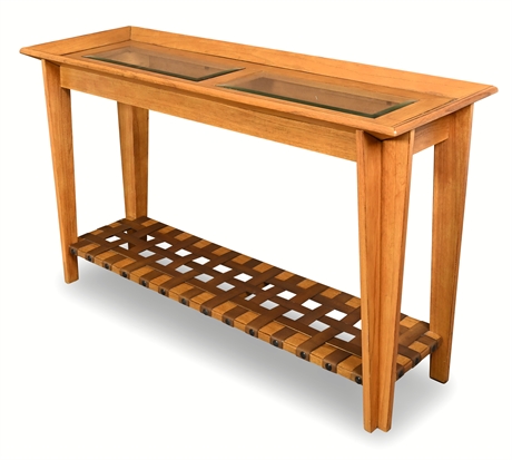 Craftsman-Inspired Console Table w/ Beveled Glass & Leather Shelf