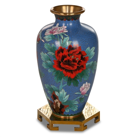 Vintage Cloisonne Vase with Brass Pedestal