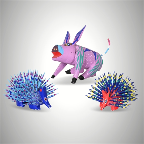 Rafael Mendoza & Josué Ortecha Oaxaca Alebrijes – Hand-Carved, Set of 3