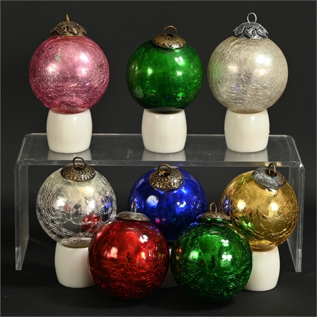Hand Blown Crackle Glass Ornaments