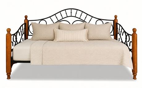 Wood & Scrolled Iron Twin Daybed with Pop-Up Trundle & Two Sealy Mattresses