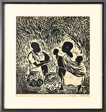 A. Agaba “Nairobi” 1974 Woodcut – #1/20, Signed, Framed