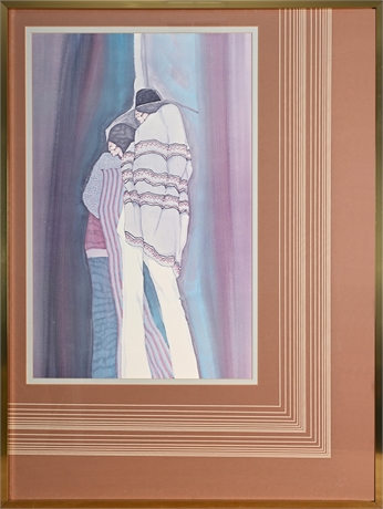 Amado Peña "Pareja Dos" 1981 — Framed Figural Couple in Serapes